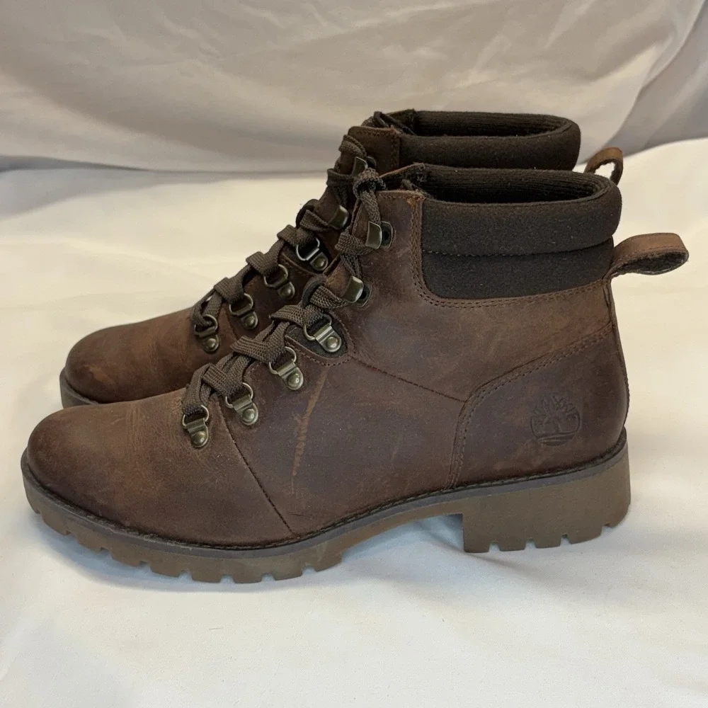 Timberland Boots Womens 7.5 Brown Leather Ellendale Ankle Combat Hiking Lug Sole